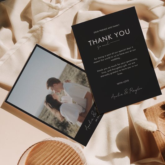 Klassische Schwarze Typografie Script Foto Hochzei Dankeskarte