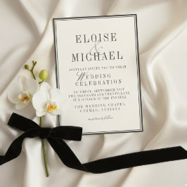 Klassische schwarze und elfenbeinfarbene Hochzeit  Einladung
