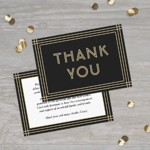 Klassische schwarze und goldene einfache Typografi Dankeskarte