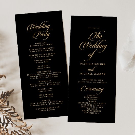Klassische schwarze und goldene Hochzeit im Tea-Le Programm