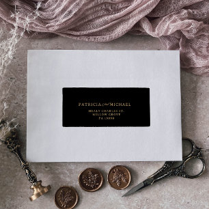 Klassische schwarze und goldene Kalligrafie-Hochze Adressaufkleber