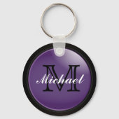 Klassische schwarze und Lila Monogrammbezeichnung Schlüsselanhänger (Vorderseite)
