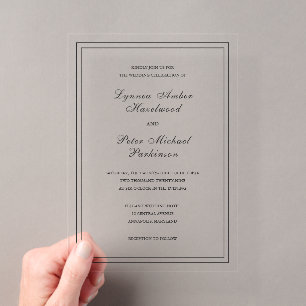 Klassische schwarze und weiße elegante Hochzeit Acryleinladungen