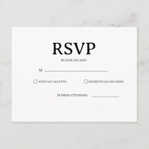 Klassische schwarze und weiße Hochzeits-RSVP-Karte Postkarte