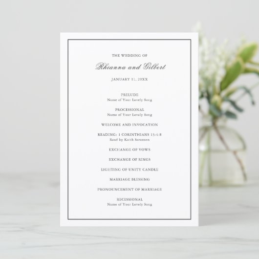 Klassische schwarze und weiße zeitlose Hochzeit Programm (Stehend Vorderseite)