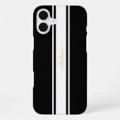Klassische schwarze weiße Rennstreifen goldene Mon iPhone Hülle (Rückseite)