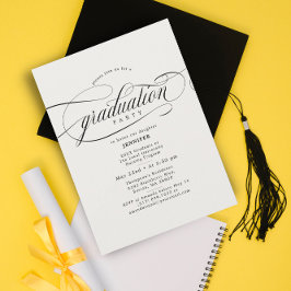 Klassische Script Beige Black Graduation Party Einladung