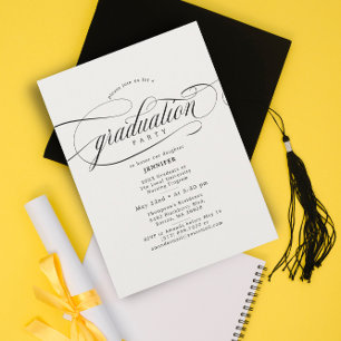 Klassische Script Beige Black Graduation Party Einladung