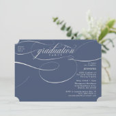 Klassische Script Blue & Beige Graduation Party Einladung (Stehend Vorderseite)