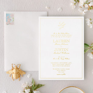 Klassische Script Calligraphy Monogram Wedding Gol Folieneinladung