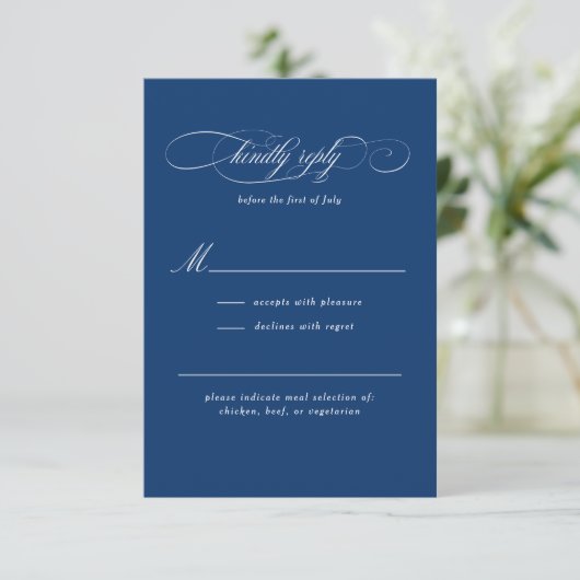 Klassische Script-Elegance-Hochzeit RSVP Karte (Stehend Vorderseite)