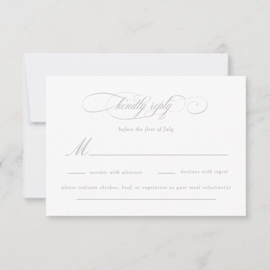 Klassische Script-Elegance-Hochzeit RSVP Karte (Vorderseite)