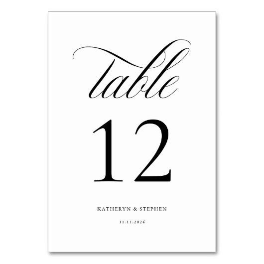 Klassische Script-Elegant-Hochzeit-Tischnummer 12 Tischnummer (Vorderseite)