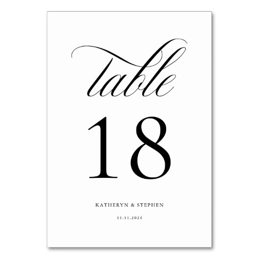 Klassische Script-Elegant-Hochzeit-Tischnummer 18 Tischnummer (Vorderseite)