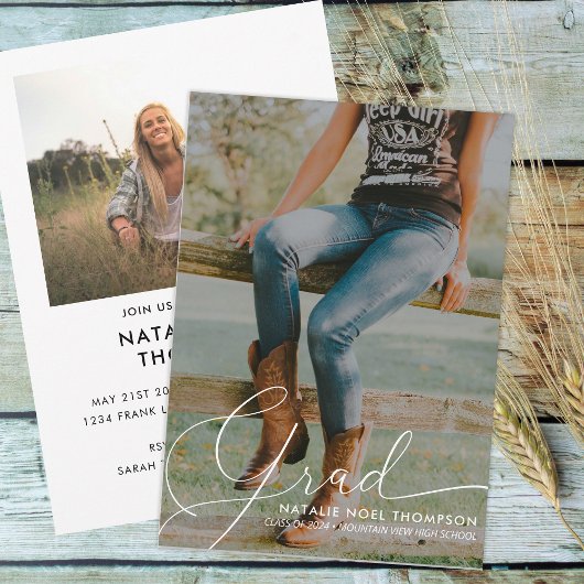 Klassische Script-Foto Moderne Graduierungspartei Einladung