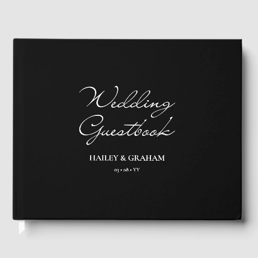 Klassische Script Minimal Calligrafy Black Wedding Gästebuch (Vorderseite)