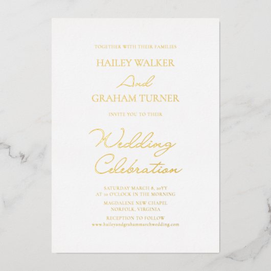 Klassische Script Minimal Calligraphy White Weddin Folieneinladung (Vorderseite)