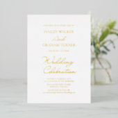 Klassische Script Minimal Calligraphy White Weddin Folieneinladung (Stehend vorne)