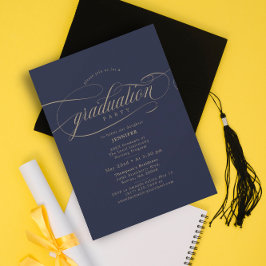Klassische Script-Navy-Gold-Graduation-Party Einladung
