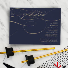 Klassische Script-Navy & Gold-Graduation Party Einladung
