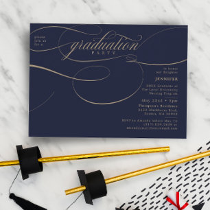 Klassische Script-Navy & Gold-Graduation Party Einladung