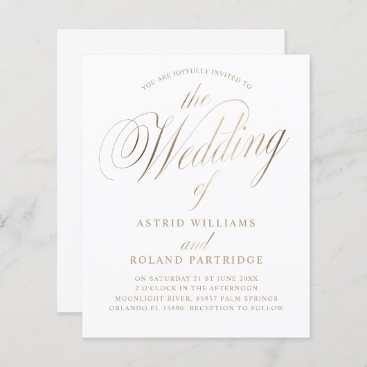 Klassische Script White & Gold Hochzeit (Vorne/Hinten)