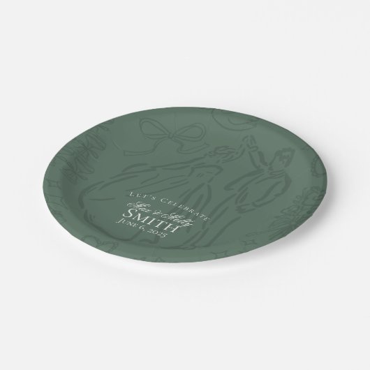 Klassische Seite Grüne Hand Hochzeitskunst Pappteller (Schrägansicht)