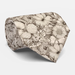 Klassische Sepia-Blumen-Ivory-Botanik-Eleganz Krawatte