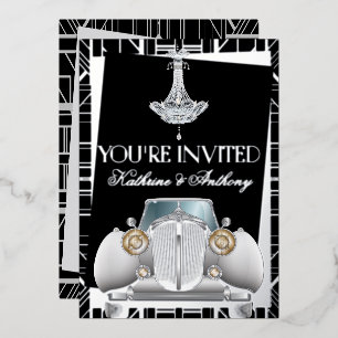 Klassische SILBER Gatsby Deco Hochzeitsfolien-Einl Folieneinladung