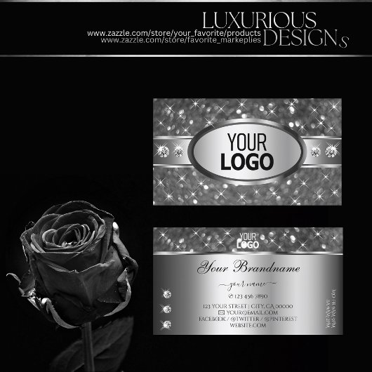 Klassische Silber-Glitzer-Sparkle-Diamanten und -L Visitenkarte