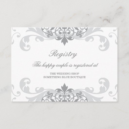 Klassische Silber-Grau-Ironworks-Hochzeitsregistri Begleitkarte (Vorderseite)