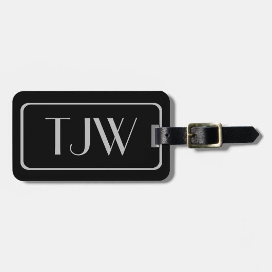 Klassische Silber-Initialen auf schwarzen Gepäckan Gepäckanhänger (Vorderseite horizontal)