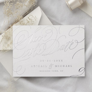 Klassische Silber-Kalligraphie Save the Date Vinta Folieneinladung