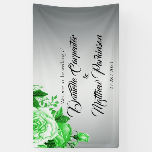 Klassische Silber- und grüne Rose Begrüßung Banner (Vertikal)