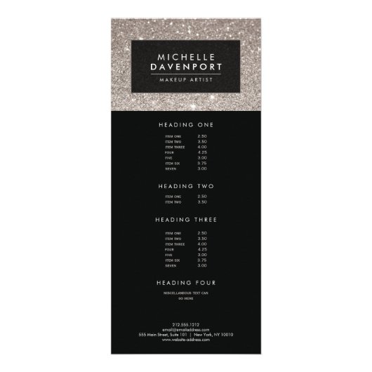 Klassische Silver Glitzer Makeup Artist Rack Card Werbekarte (Vorne)
