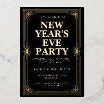 Klassische Silvesterparty-Einladung im goldenen Ra