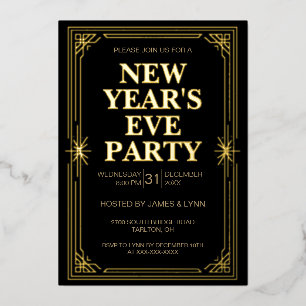 Klassische Silvesterparty-Einladung im goldenen Ra Folieneinladung
