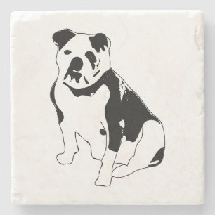 Klassische sitzende Bulldogge Schwarz-Weiß-Kunst Steinuntersetzer