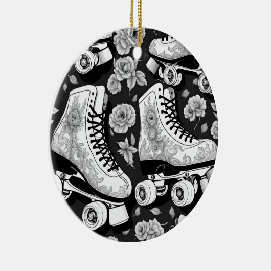 Klassische Skate, Rose, Schwarzweiß Keramik Ornament (Rechts)