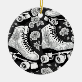 Klassische Skate, Rose, Schwarzweiß Keramik Ornament