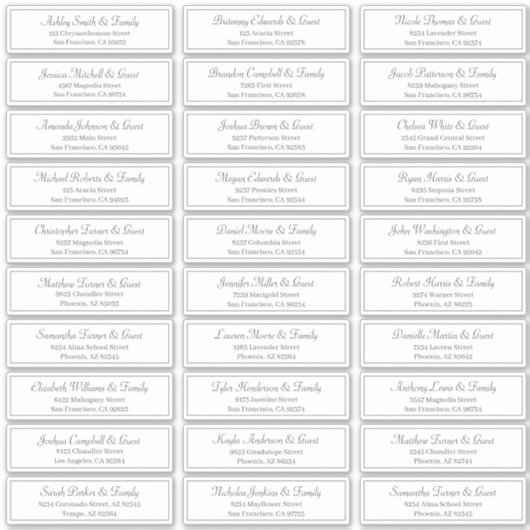 Klassische Skriptadresse für Wedding Guest Names Aufkleber (Vorderseite)