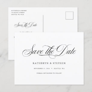 Klassische Skriptkalligrafie Save the Date elegant Postkarte