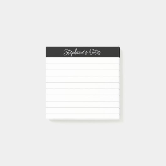 Klassische Skriptnotizen Schwarz Grau Lined Post-it Klebezettel (Vorderseite)