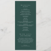 Klassische Smaragdgrüne Einfache Hochzeit Programm (Rückseite)