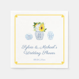 Klassische Sonnenblumen Blau-Weiß-Vase-Brautparty Serviette