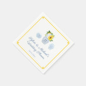 Klassische Sonnenblumen Blau-Weiß-Vase-Brautparty Serviette (Ecke)
