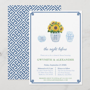 Klassische Sonnenblumen Hochzeit Probe & Abendesse Einladung