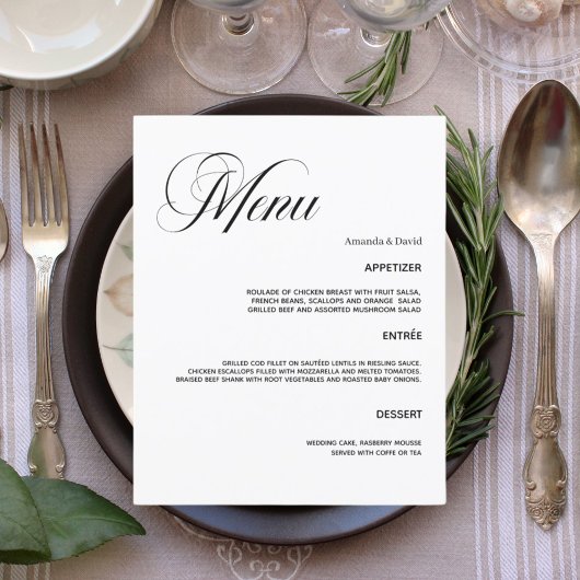 Klassische Speisekarte für Hochzeiten