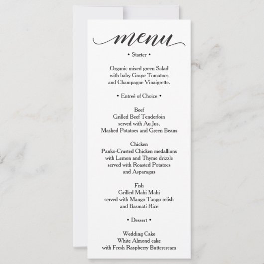 Klassische Speisekarte - Menü für Hochzeiten oder Einladung (Vorderseite)