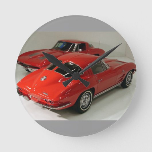 Klassische Split Window Red Corvette Runde Wanduhr (Vorderseite)